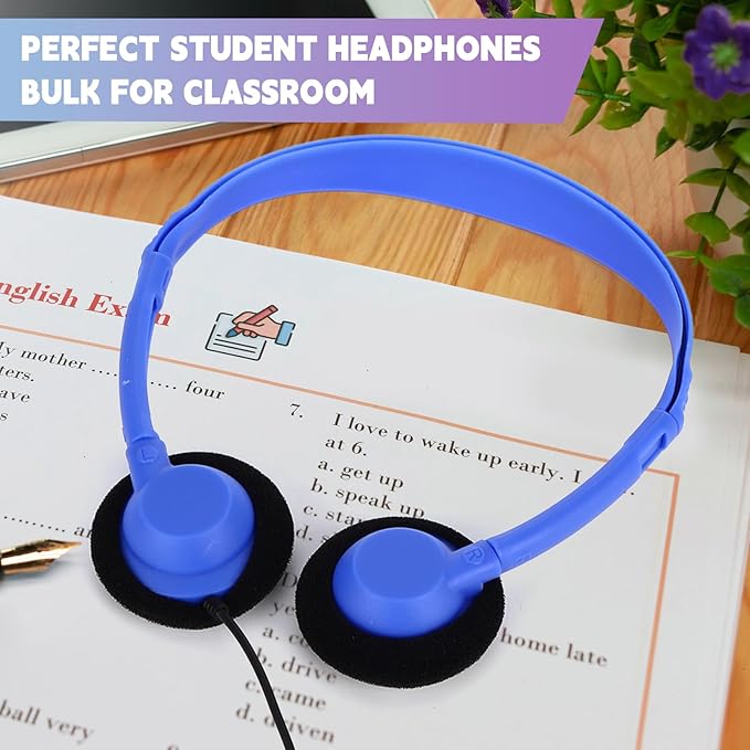 Yunsailing 30 Pack Bulk Headphones Set Over Ear Headphones with Adjustable Headband 3.5mm Plug Headsets Earphones for Learning Program, Computer Lab, Library, Testing & Multimedia Use (Colorful)