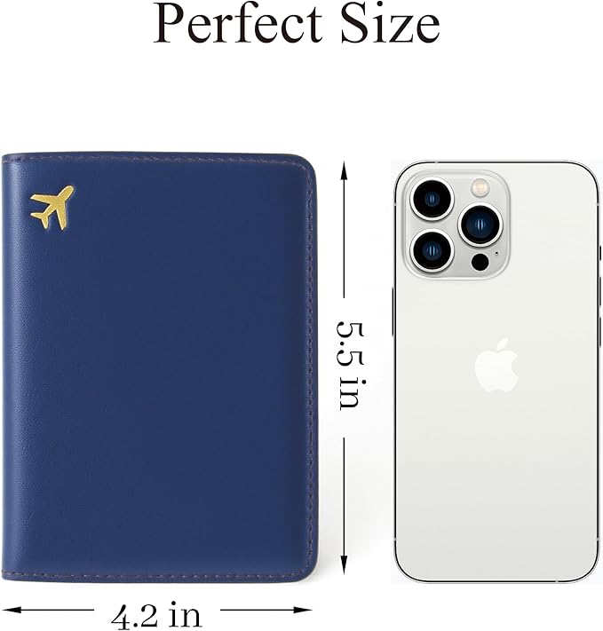 PU Leather Passport Holder Covers Case, Waterproof Rfid Blocking Travel Wallet Passport Holder(Marine Blue)