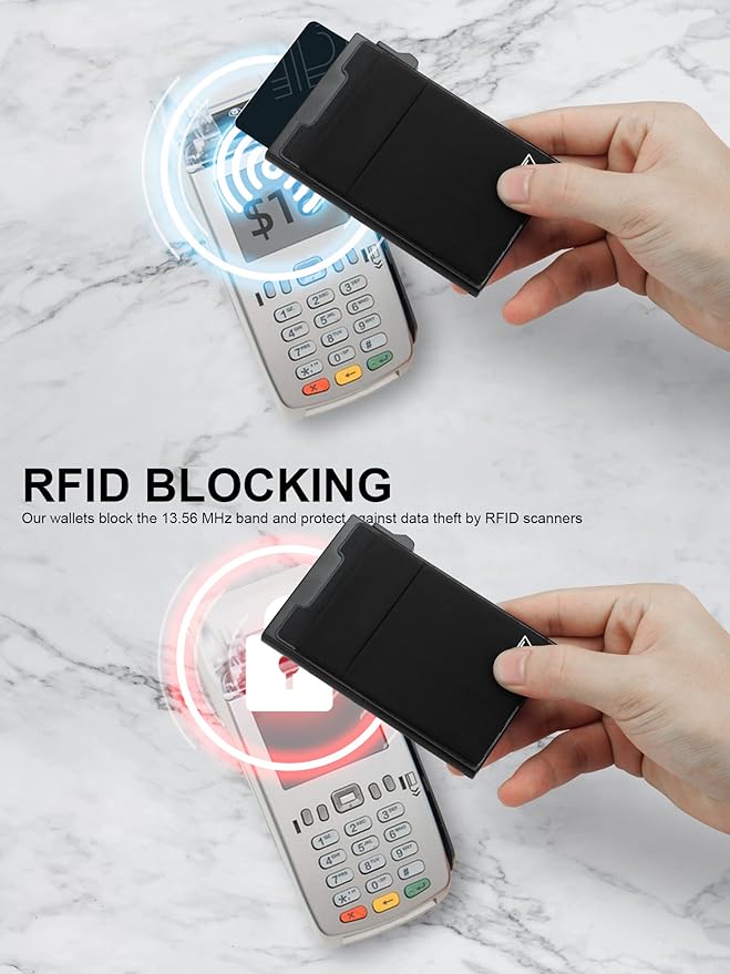 Slim RFID Blocking Wallets,Pop Up Minimalist Card Holder for Men & Women Metal Thin Front Pocket Wallet Credit Card Holder with Elastic Coin Pocket,6-12 Card Capacity,Black