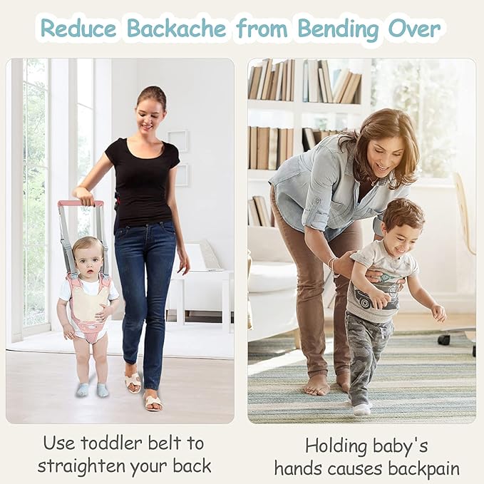 Baby Walking Harness Handheld Baby Walker Assistant Belt Adjustable Toddler Infant Walker Safety Harnesses Standing Up and Walking Learning Helper with Detachable Crotch for 9-24 Month (Pink)