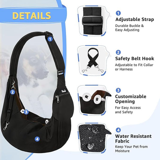 SlowTon Dog Carrier Sling - Thick Padded Shoulder Strap Adjustable Dog Carriers for Small Dogs, Puppy Carrier Purse for Pet Cat with Front Zipper Pocket Safety Belt Machine Washable (BN, S)