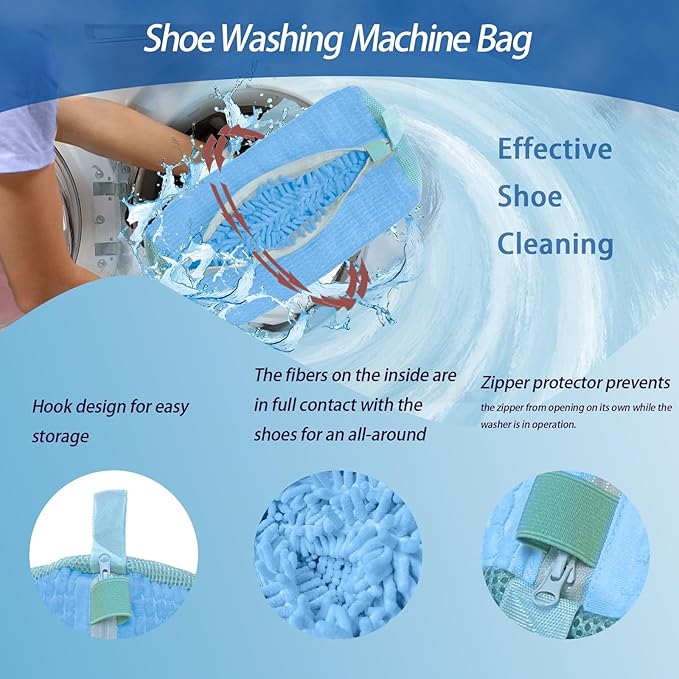 Shoe Washing Machine Bag,Laundry Shoe Bag for Sneaker,Tennis Shoes,Washer and Dryer,Reusable Cleaning Bag for Sock, Delicates,Gym Shoes (Blue 2pcs)