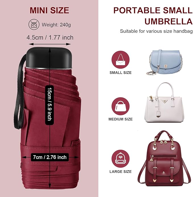 LEAGERA Compact Travel Umbrella with Case - Mini Umbrella for Purse, Small Lightweight &Tiny Design Perfect for Parasol Outdoor Sun&Rain Umbrellas