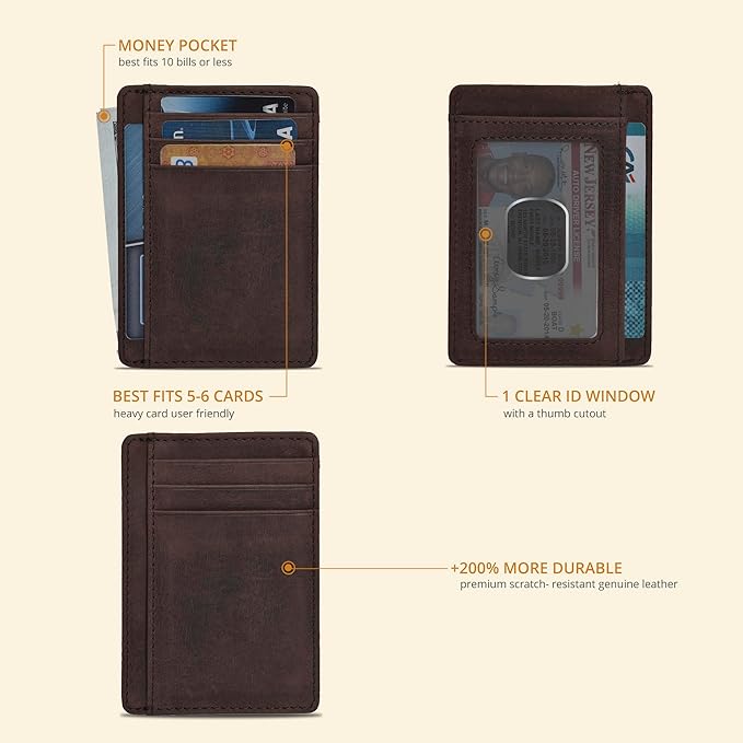 Oak Leathers Leather Slim Minimalist Wallet for Men & Women RFID Front Pocket Leather Card Holder Wallets