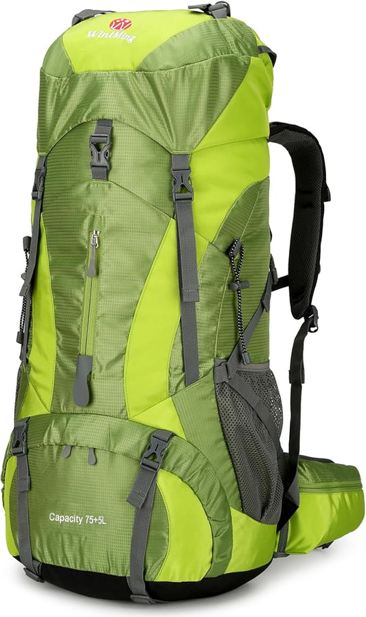 75L Hiking Backpack with Rain Cover Waterproof Camping Backpack Shoes Warehouse for Men Women, Frameless