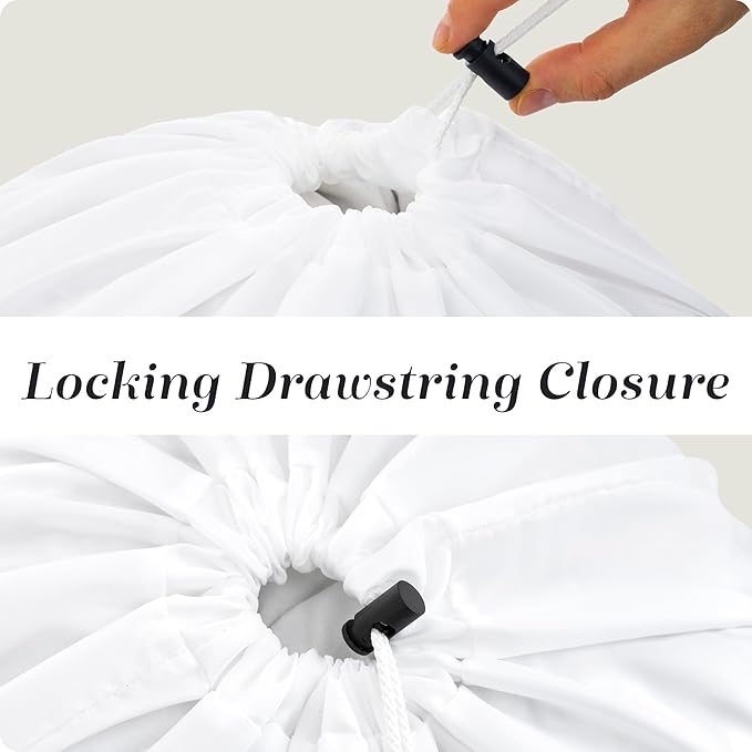 Nylon XL Laundry Bag - Locking Drawstring Closure, Machine Washable, These Large Bags Will Fit a Laundry Basket and Strong Enough to Carry up to Two Loads of Clothes (White | 30" x 40")