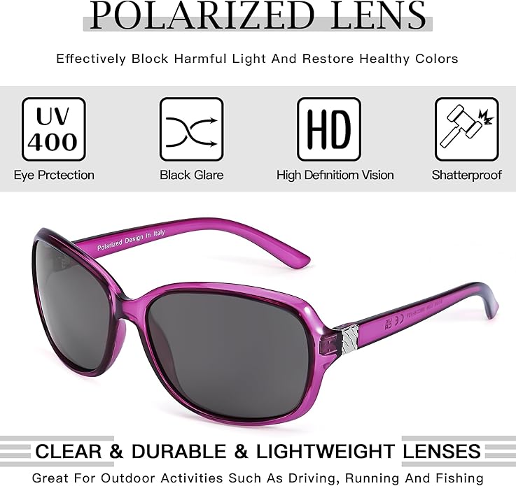 SIPHEW Polarized Sunglasses for Women | Vintage Square Sunglasses w UV400 Protection | Womens Wraparound Shade