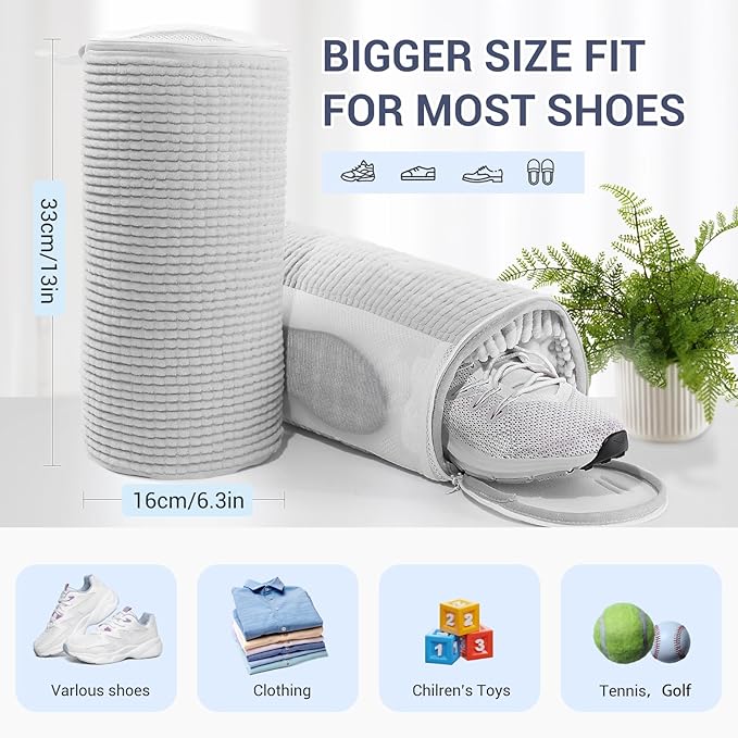 Shoe Washing Machine Bag with 2 Mesh Pockets, One-Step Shoe Laundry Bag for Wash Laces, Insoles & Socks, Reusable Sneaker Cleaning Bag Invisible Zipper for Washer Dryer Safe (2Pcs Grey)