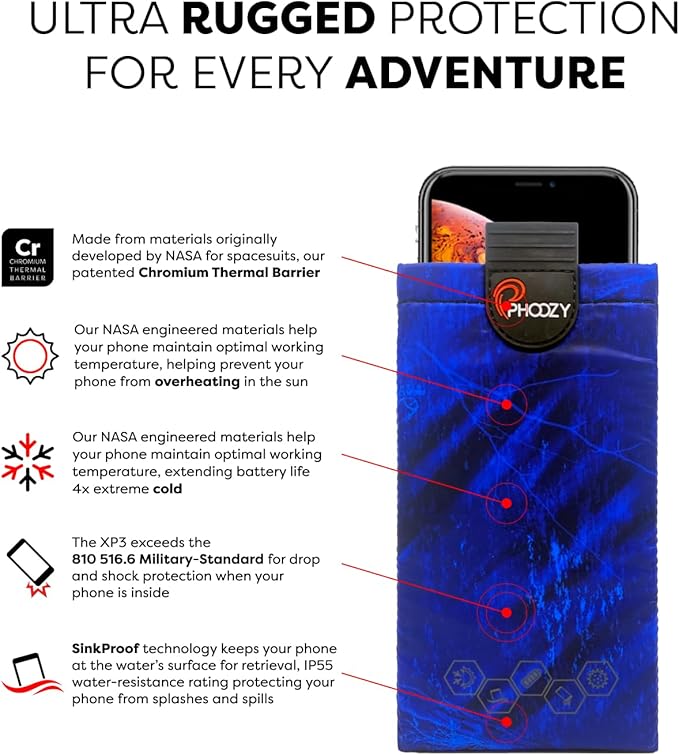 PHOOZY XP3 Ultra-Durable Thermal Phone Case for Extreme Cold | Insulated Phone Case Extends Battery Life 4X | Snowboard & Ski Gear | As Seen on Shark Tank | Large- Blue