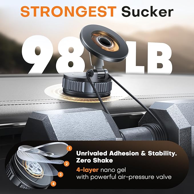 Peerock Car Phone Holder, 360°Adjustable Magnetic Phone Holder for Car, Foldable Suction Cup Phone Mount, Phone Holders for Your Car for iPhone 17/16/15/14/13/12 Series