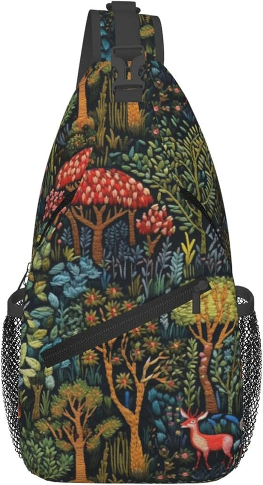 Botanical Mushroom Sling Backpack Crossbody Bag Casual Chest Bags Travel Hiking Daypack Shoulder Bag for Women Men