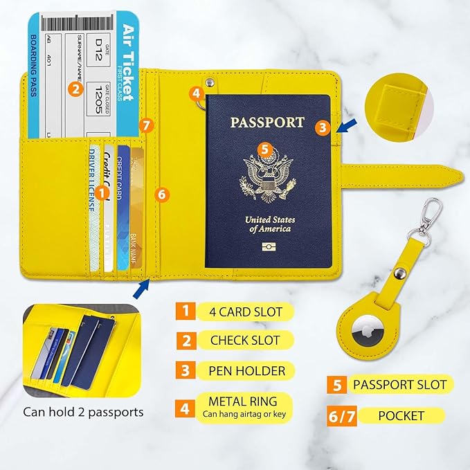 Deziliao Passport wallets, Mulit-purpose RFID Blocking Passport Holder AirTag Wallet, Travel Wallet（Pink）