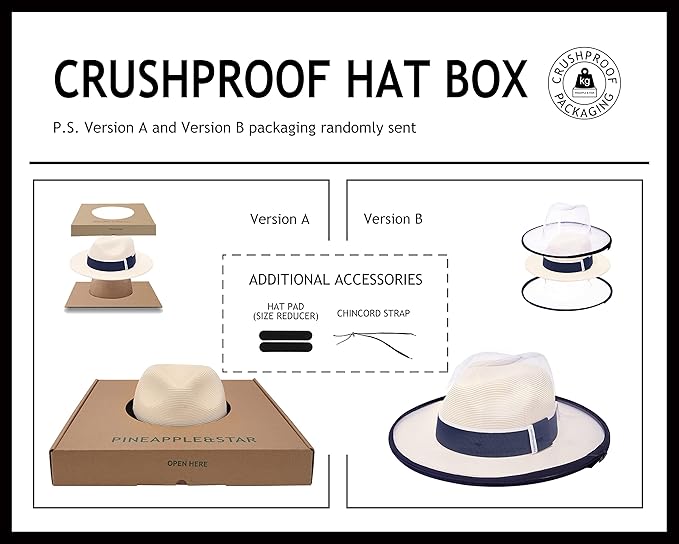 Pineapple&Star Sun Straw Fedora Beach Hat Fine Braid UPF50+ for Women