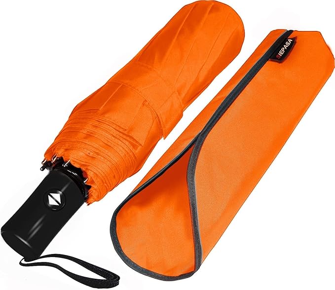 SIEPASA Windproof Travel Compact Umbrella-Automatic Umbrellas for Rain-Compact Folding Umbrella, Travel Umbrella Compact, Small Portable Windproof Umbrellas for Men Women Teenage. (Orange)