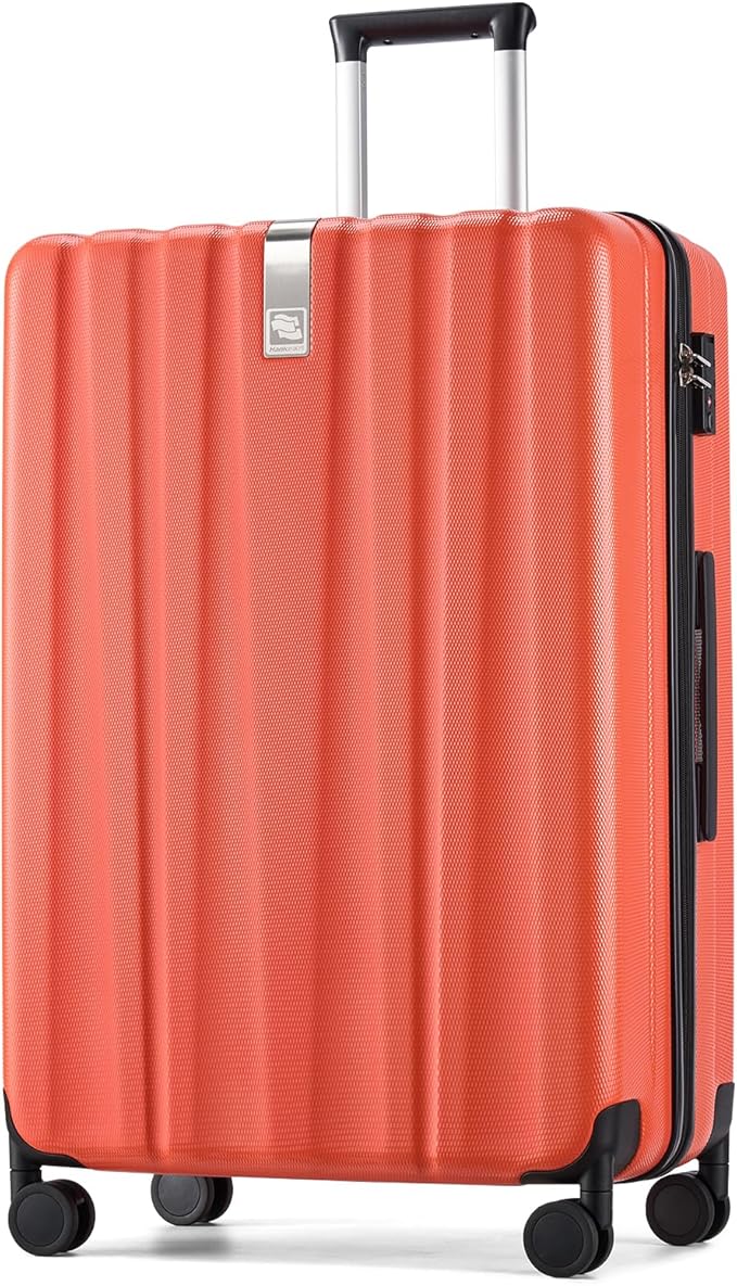 Hanke 29 Inch Luggage Suitcases With Spinner Wheels Lightweight PC hardside Rolling Suitcase With Travel Lock, Checked-Large 29-Inch Christmas Gifts for Birthday （Orange）