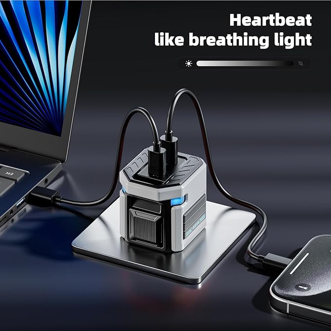 45W GaN Dual-USB-C Fast Charger - Mecha Robot Style with Touch-Sensitive Breathing Light, Foldable Plug for iPhone 17/16, iPad Pro, Galaxy S24, Pixel 9, Ultra Compact Travel Charger Tech Gift