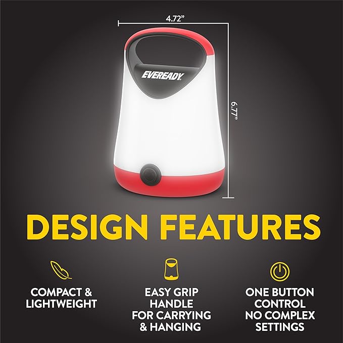 Eveready LED Camping Lantern X-250 (2-Pack), Super Bright Tent Lights, Rugged Water Resistant LED Lanterns, 100 Hour Run-time (Batteries Included), Red and Black