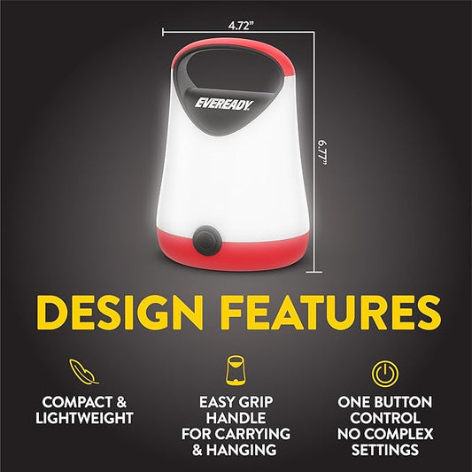 Eveready LED Camping Lantern X-250 (2-Pack), Super Bright Tent Lights, Rugged Water Resistant LED Lanterns, 100 Hour Run-time (Batteries Included), Red and Black