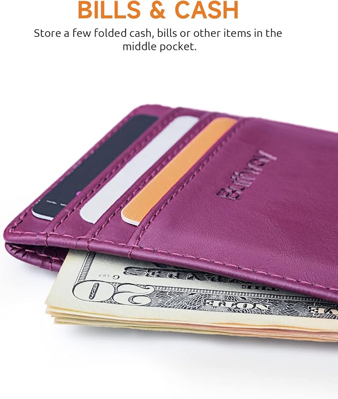 Buffway Mens Slim Wallet, Minimalist Thin Front Pocket Leather Credit Card Holder with RFID Blocking for Work Travel | Minimalist, Thin, Front Pocket, Credit Card Holder, RFID Blocking, for Work Travel
