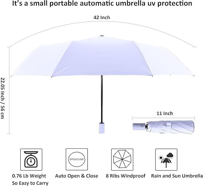 BAODINI Small UV Protection Travel Umbrella Compact for Rain and Sun UPF 50+ Windproof Portable 42 inch Umbrella for Women and Men