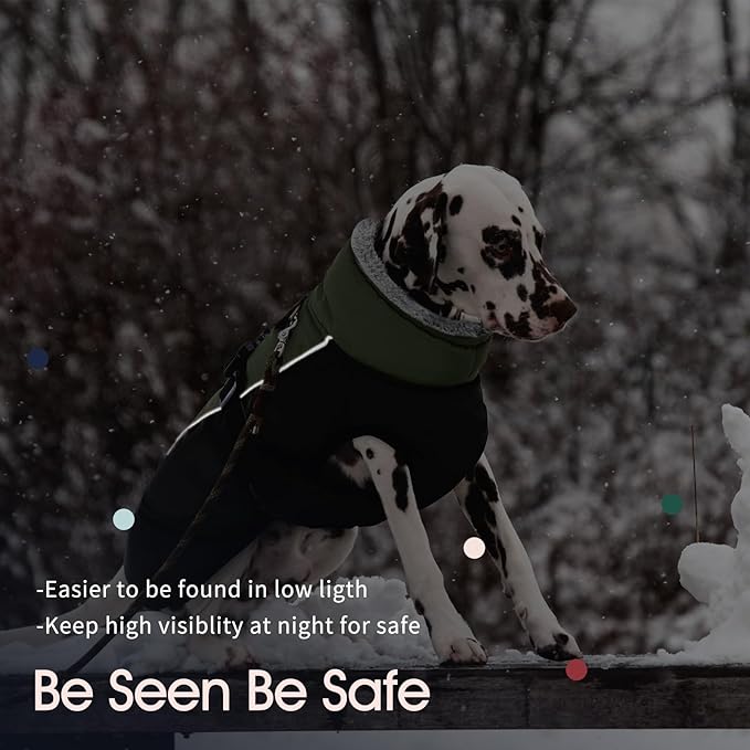 IECOii Dog Winter Coat Reflective Adjustable Dog Jacket Dog Coat with Buckle Fleece Turtleneck for Cold Weather Soft Winter Coat for Small Medium Extra Large Dogs, Army Green