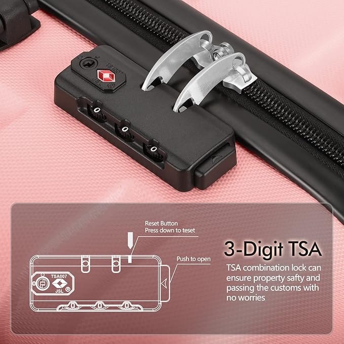 AnyZip Luggage PC ABS Hardside Lightweight Suitcase with 4 Universal Wheels TSA Lock Carry-On 20 Inch Pink