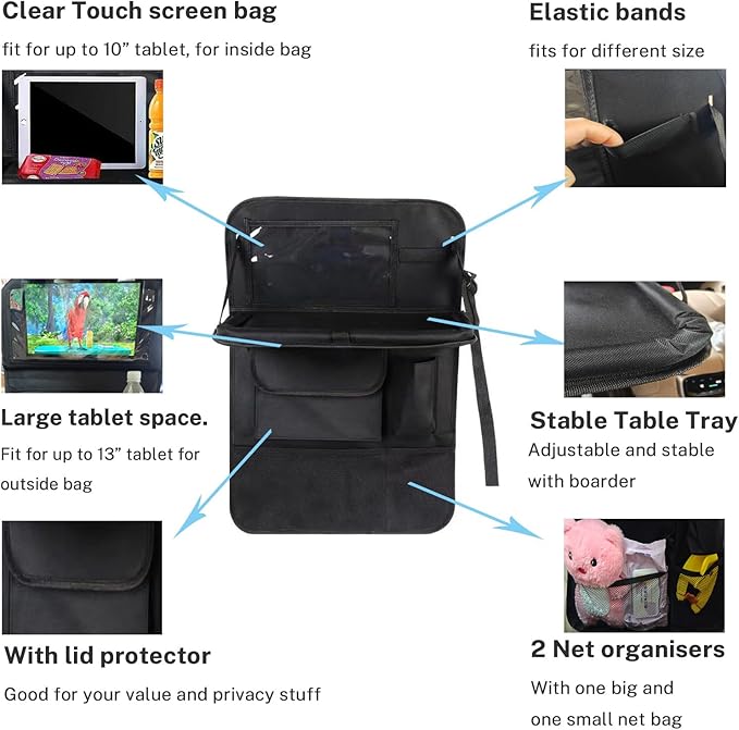 yuxiaoshi Car Back Seat Organizer with Table Tray, Seat Back Car Organizer with Storage and Clear Tablet Holder bag - 1 Count