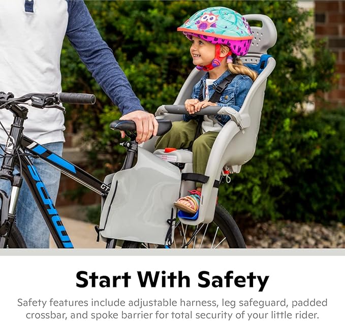 Schwinn Deluxe Child Bike Carrier, Seats one Kid Ages 1+, Frame Mount, Adjustable Safety Harness, Quick Release Design, Comfortable Padding, Rear-Mounted Child Bike Seat for Toddler