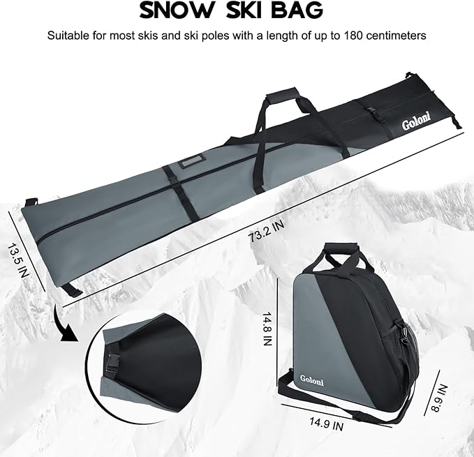 Goloni Ski Bag and Boot Bag Combo,Ski Bags for Air Travel,Snowboard Bag Fits for Skis Up to 180 CM and Boots Up To Size US13