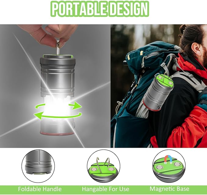 Lichamp Collapsible LED Camping Lantern, Portable Lightweight Waterproof LED Flashlight, 4 Light Modes, Survival Kits for Indoor Outdoor Home Emergency Power Outages Hiking Hurricane, 2 Pack, Medium