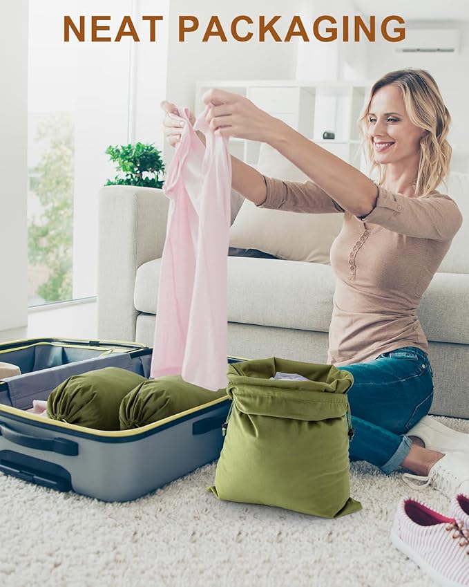 FantasyLife Shoe Bags for Travel, Washable Dust Bags for Storage & Packing, Flannel Shoe Pouch with Drawstring Closure for Purses, Handbags, Shoes & Toys (2, Sage Green)