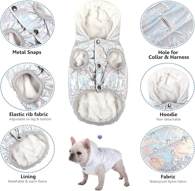 Windproof Waterproof Dog Coat Fleece & Cotton Lined Warm Jacket, Cold Weather Pet Apparel Clothes Vest for Small to Large Dogs (2XL, Silver)