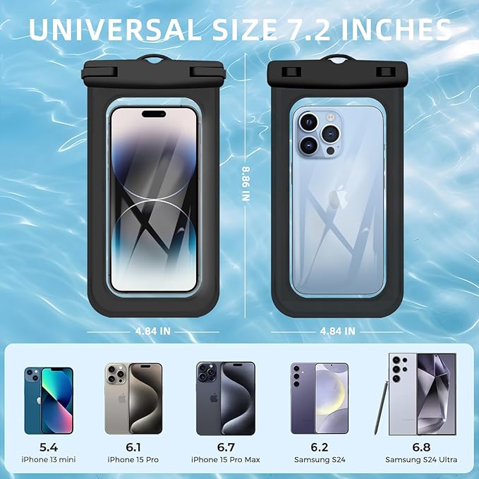 Waterproof Phone Pouch[2Pack], Universal Waterproof Dry Bag case up to 7.2" Beach Bag for Travel,Kayaking,Swimming, Boating, Surfing,Cruise Ship Essentials