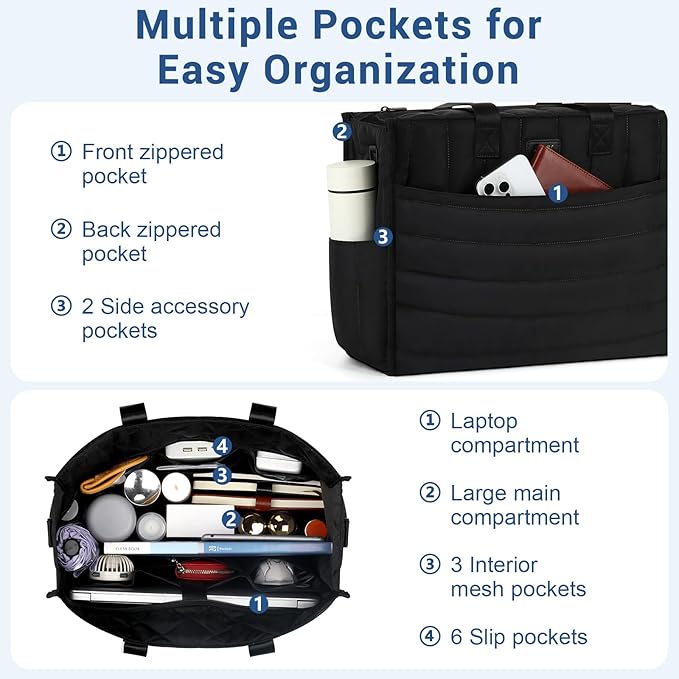 IBFUN Utility Tote Bag with 14/24 Pockets Zip Top Teacher Tote Bag for Teacher/Work Women