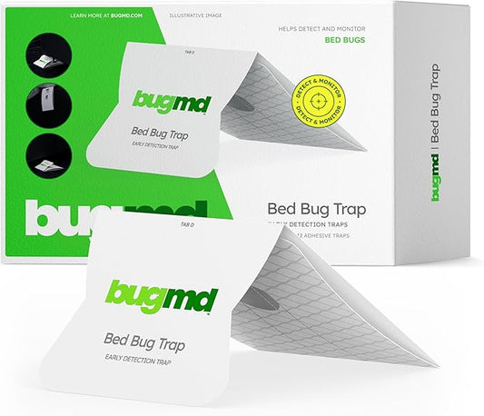 BugMD Bed Bug Trap (1 Pack, 12 Traps) - Interceptors, Bed Bug Prevention, Sticky Glue Traps, Insect Trap Indoor
