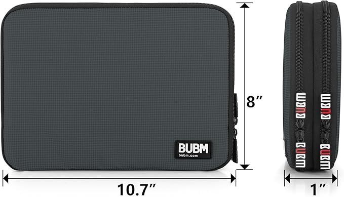 BUBM Double Layer Electronics Organizer, Travel Gadget Bag for Cables, Memory Cards, Flash Hard Drive and More, Fit for iPad or Tablet(up To 9.7")--Large, Gray