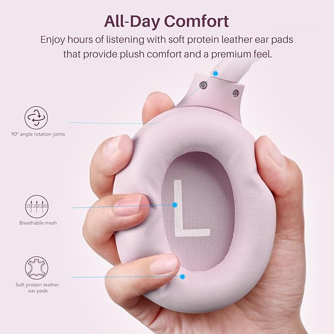 TOZO HT3 Hybrid Noise Cancelling Headphones, 90H Playtime Wireless Over Ear Bluetooth Headset, Spatial Audio AI Chat with 5 Mics, Supports Dual Connection and USB-C Input, with 32 EQ Music Modes