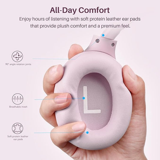 TOZO HT3 Hybrid Noise Cancelling Headphones, 90H Playtime Wireless Over Ear Bluetooth Headset, Spatial Audio AI Chat with 5 Mics, Supports Dual Connection and USB-C Input, with 32 EQ Music Modes