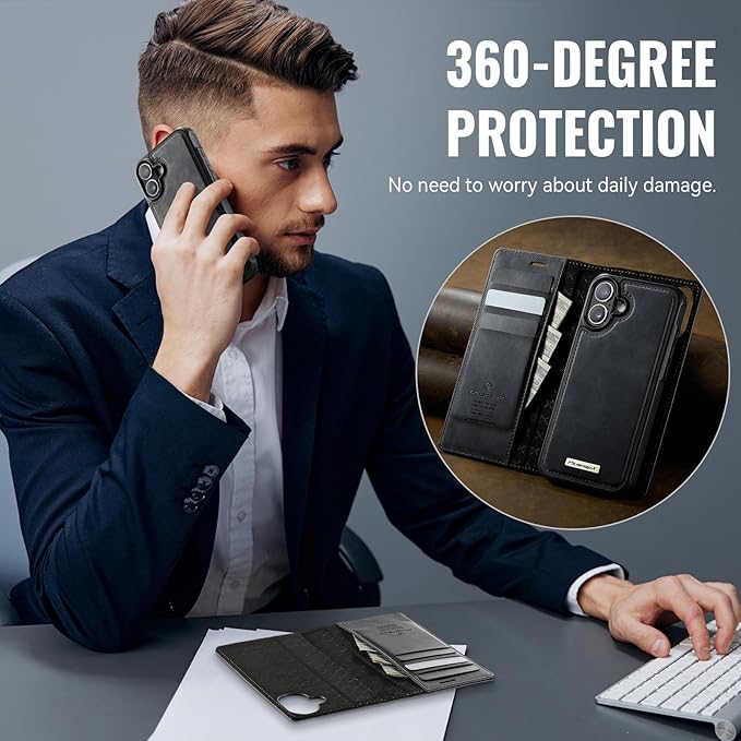 PlusnapX Wallet Case for iPhone 17 Compatible with Magsafe, 2-in-1 PU Leather Flip RFID Blocking Card Holder Stand Shockproof Magnetic Detachable Cover for iPhone 17 Case 6.3", Black