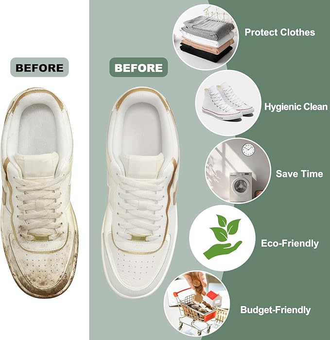 Shoe Washing Machine Bag - Laundry Shoe Bag (2-Pack) Includes 3 Laundry Bags, Reusable, Washer & Dryer Safe, 360° Deep Cleaning for All Shoe Types, Self-Locking Zipper(Green)