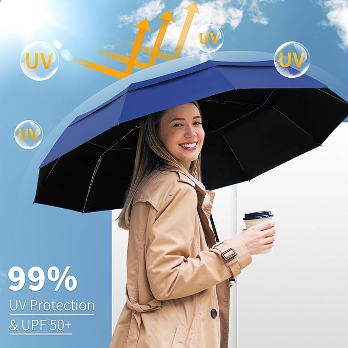 Seniny Windproof Travel Umbrella, Automatic Umbrellas for Rain, Portable & Compact Umbrellas for Backpack, Strong UV for Protection, Folding Small Sun Umbrella for Car, Walking