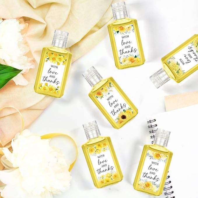 50 Pcs Yellow Flower Mini Hand Sanitizer Bulk Thank You Gift Favors Small Hand Sanitizer for Guest 1fl oz Travel Size Hand Soap Gift for Wedding and Baby Shower Supplies