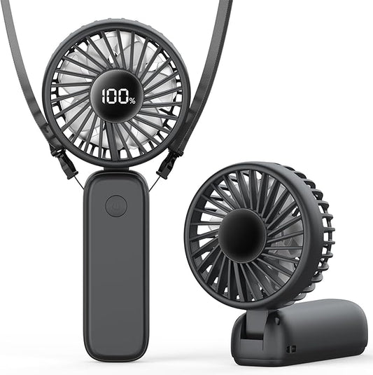 PANERGY Portable Handheld Fan, 5000mAh Rechargeable, 14H Max Cooling Time, 4 Gear Wind & LED Display, 90° Foldable Design, 3-IN-1 Mini Fan for Travel Working Concerts Makeup - Black