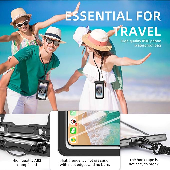 [Up to 8.9" 2 Pack Waterproof Phone Pouch Case,Waterproof Phone Bag for iPhone 17 16 15 14 13 Pro Max Plus Galaxy S25 S24 Ultar Plus+,IPX8 Cellphone Dry Bag Beach Travel Essentials-Black