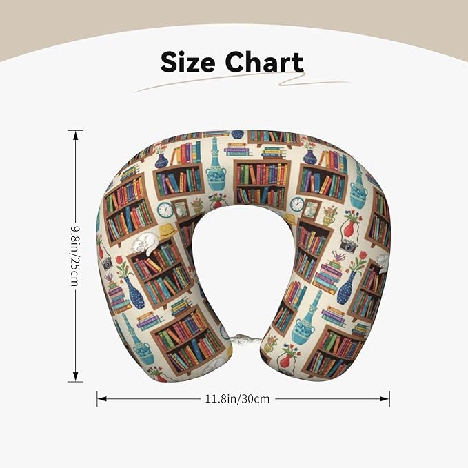 Travel Pillow Chin Neck Support, Comfortable Airplane Car Pillows for Rest, Memory Foam U Shaped Office Home Nap Sleeping Cushion Sleeping Cat Bookshelf Library