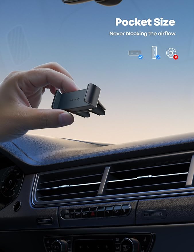 Lamicall Car Cell Phone Mount, Air Vent Clip Holder, Universal Stand Hands Free Cradle Compatible with Phone 12 Mini 11 Pro Xs Xs Max Xr X 8 7 6 6s Plus SE and Other 4.7-6.5'' Smartphones - Gray