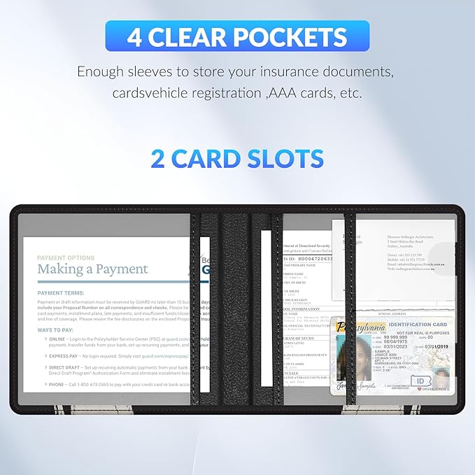 Car Registration and Insurance Card Holder，Vehicle Glove Box Car Organizer，Accessories Case for Storing Driving Licences, Cards, Documents