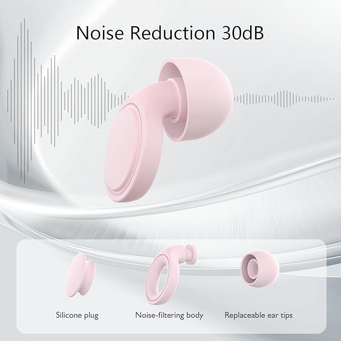 2 Pairs Ear Plugs for Sleeping, Soft Full Silicone Ear Plugs for Noise Reduction 25dB, Reusable Hearing Protection Earplugs for Concert, Focus, Noise Sensitivity, 8 Ear Tips in S/M/L - Pink