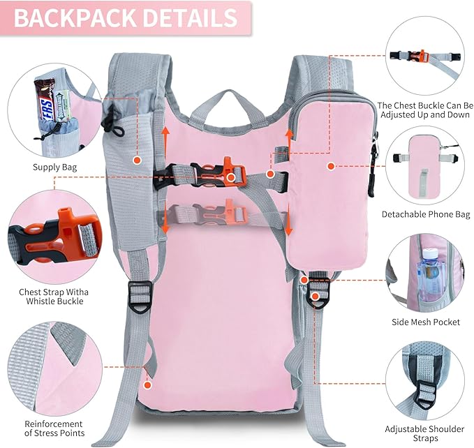 HIGH EXPERIENCE Hiking Backpack 10L/15L Small Daypack Lightweight Packable Travel Foldable Water Resistan for Women Men (Pink, 10L)