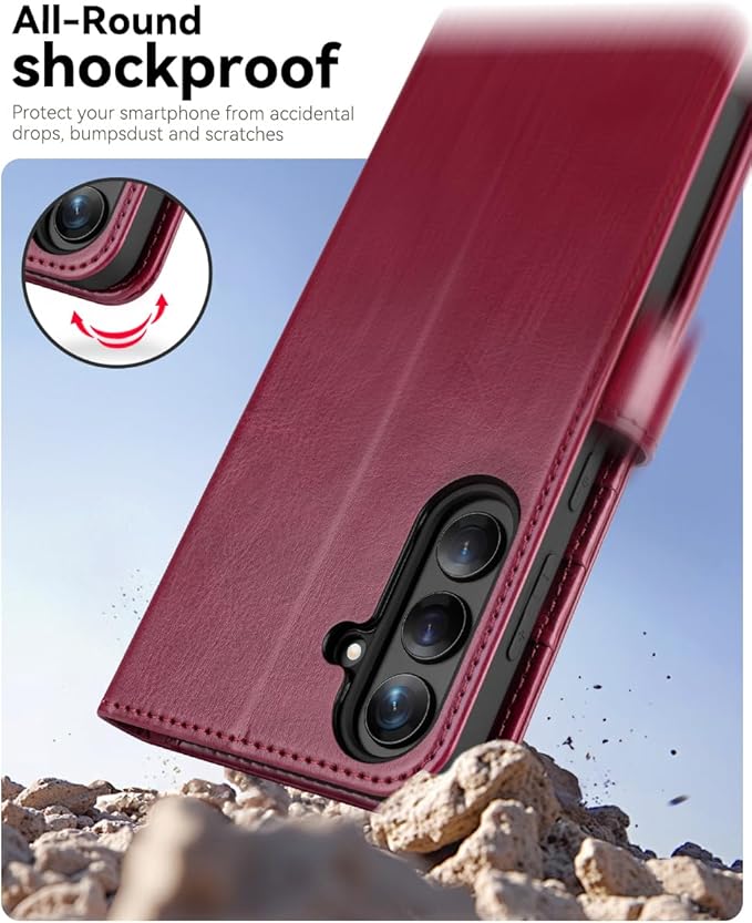 OCASE Compatible with Galaxy S25 Wallet Case, PU Leather Flip Folio Case with Card Holders RFID Blocking Kickstand [Shockproof TPU Inner Shell] Protective Phone Cover 6.2 Inch 2025, Burgundy